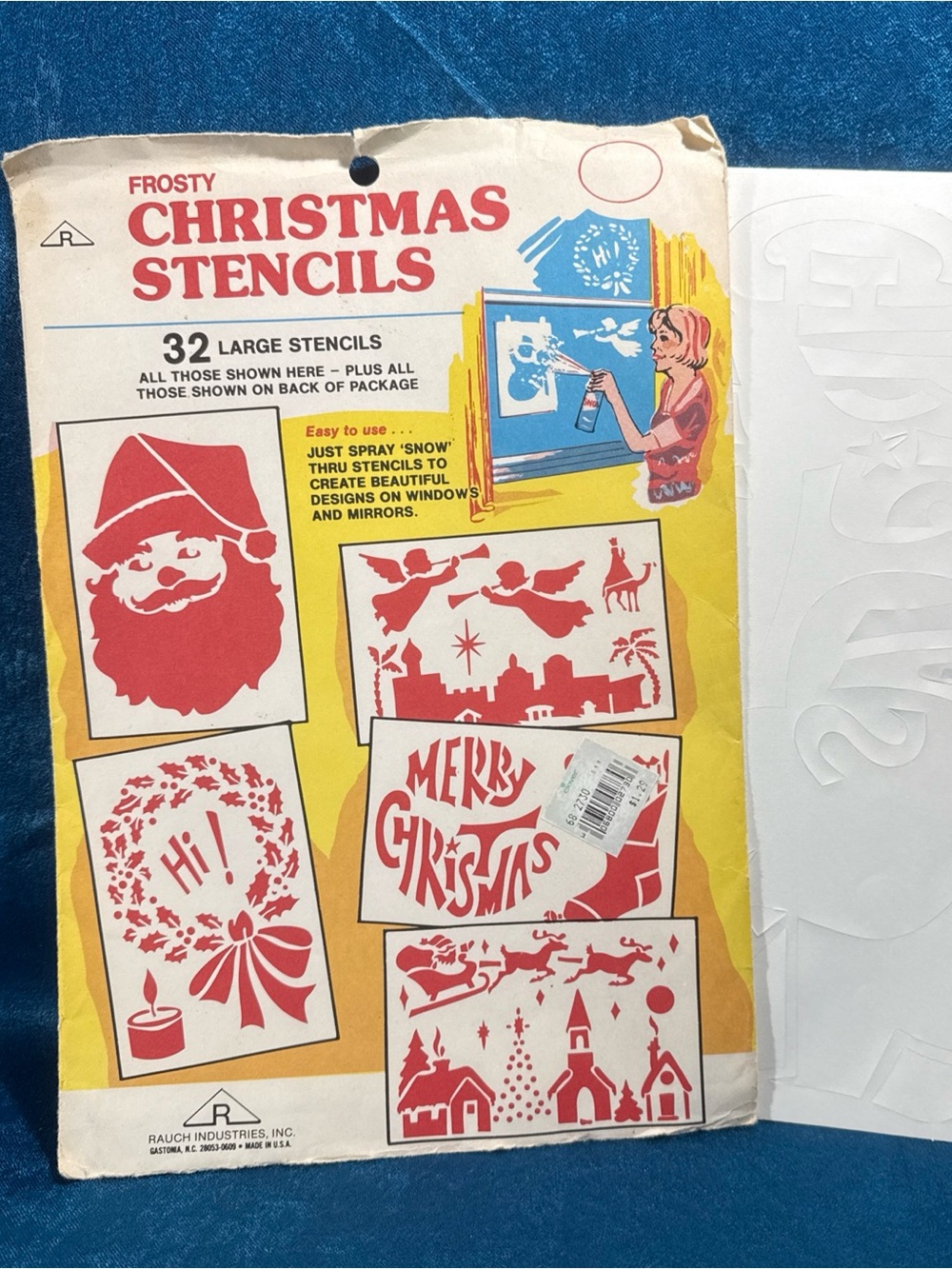 Vintage Intact Stencil Set Unpunched for Spray Snow Frosty Christmas USA Made